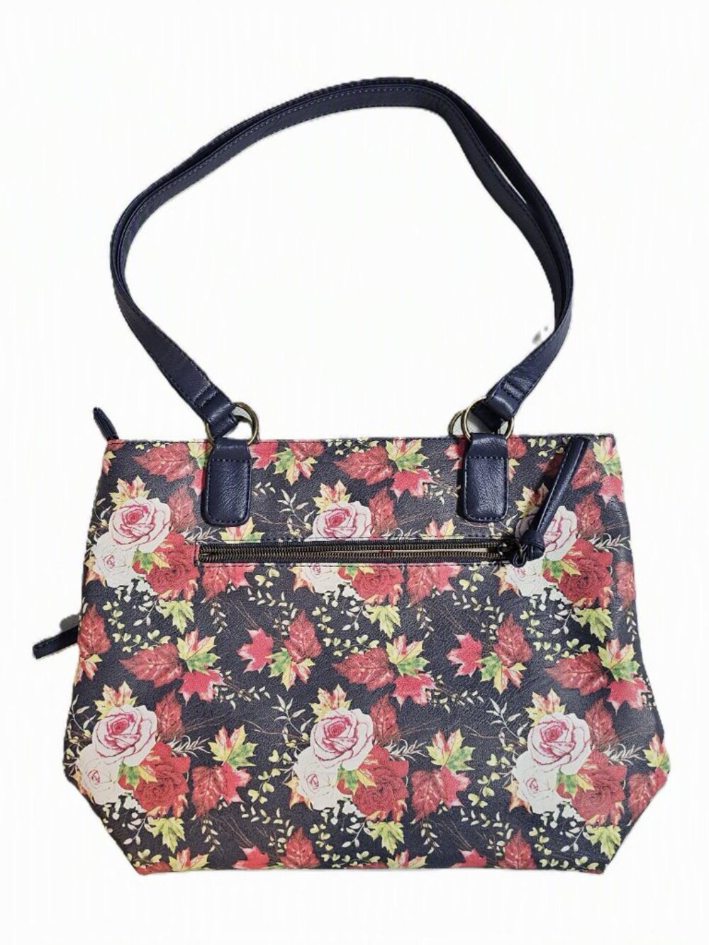 Stone Mountain Medium Shoulder Bag Navy Floral Multi Pocket Faux Leather $79 - Picture 2 of 12